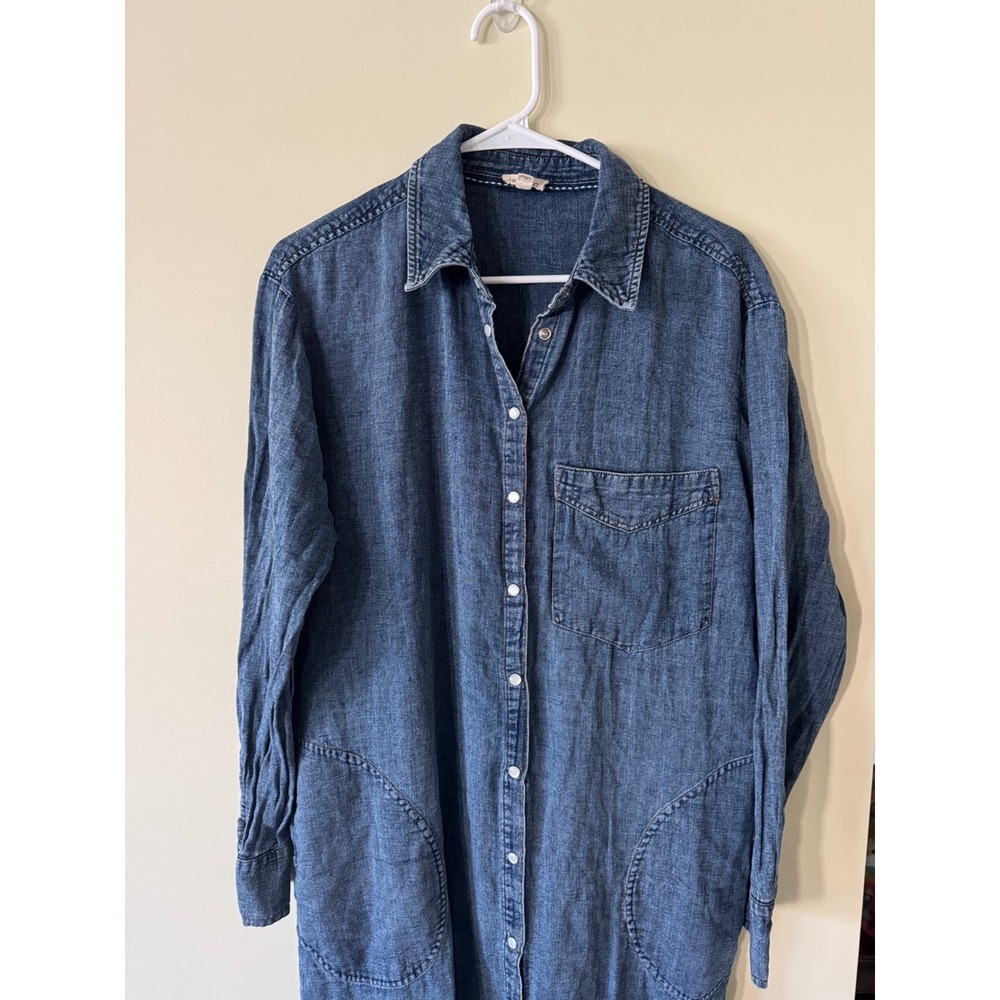 Pilcro Anthropologie Denim Maxi Shirt Dress Blue Long Sleeve Button Front Medium - Picture 3 of 5